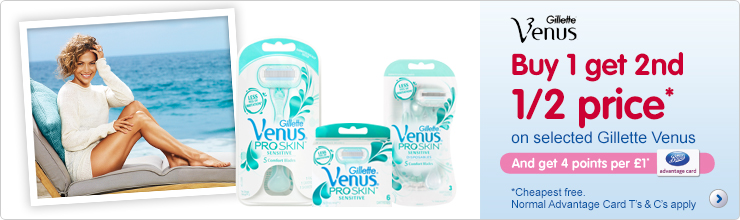 buy one get second half price on selected gillette venus